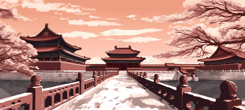 中国故宫建筑午门国庆节复古风格插画,插画/手绘图,插画/手绘图库,插画/手绘图下载,插画/手绘